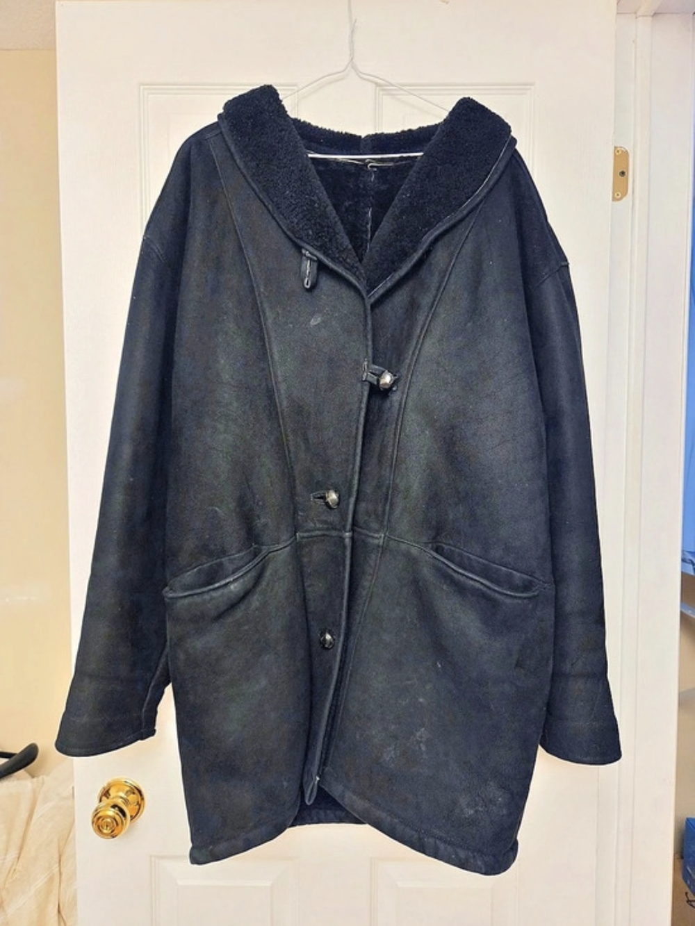 Shearling-Lined Leather Jacket in Black